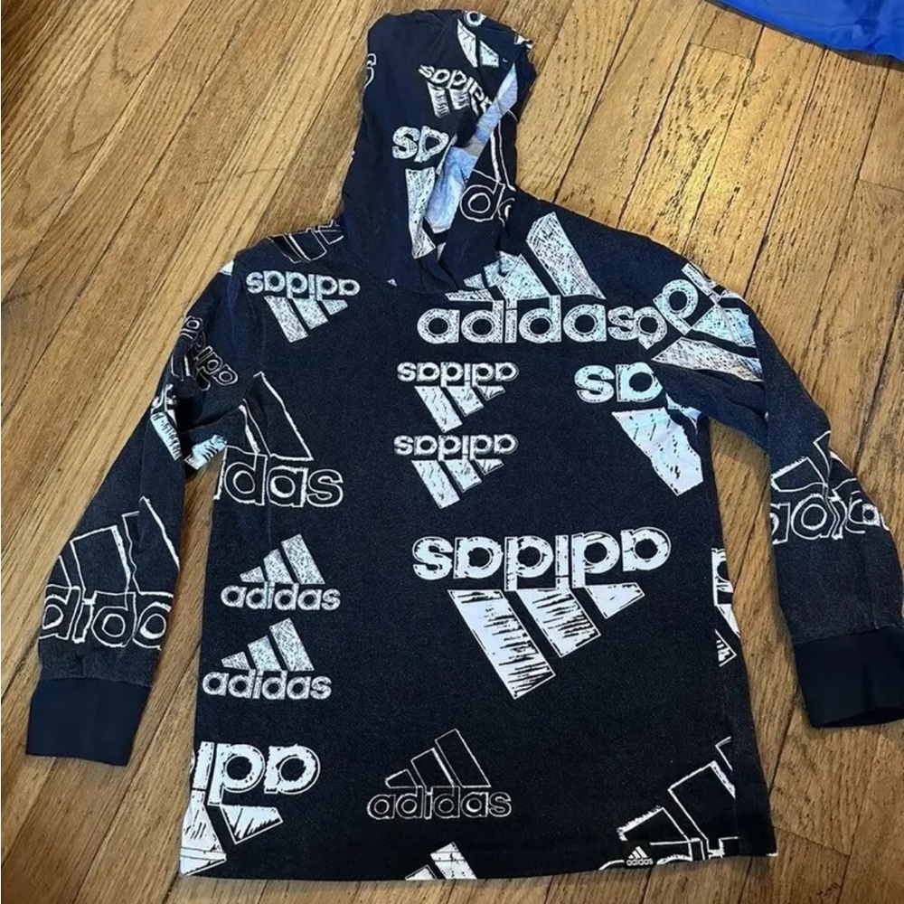 Vintage Logo Adidas Long Sleeve Logo Hoodie Sweatshirt Black Kids Toddler Size S